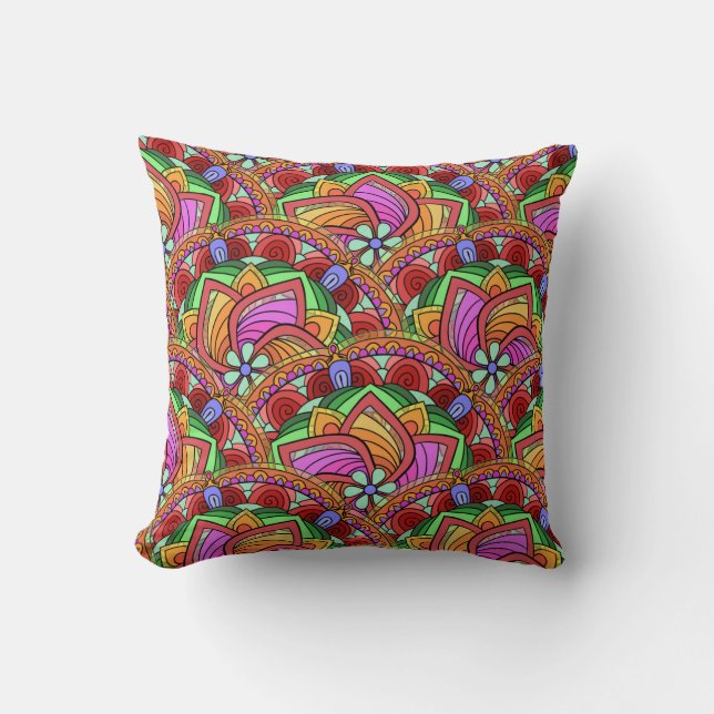 Retro Mandala Design, Neon Rainbows Cushion (Front)