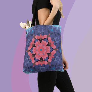 Retro Mandala Flower Blue and Pink Tote Bag