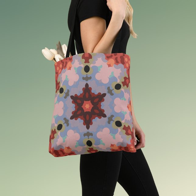 Retro Mandala Flower Blue and Red Tote Bag (Creator Uploaded)