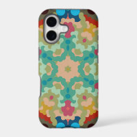 Retro Mandala Flower Blue Green and Pink