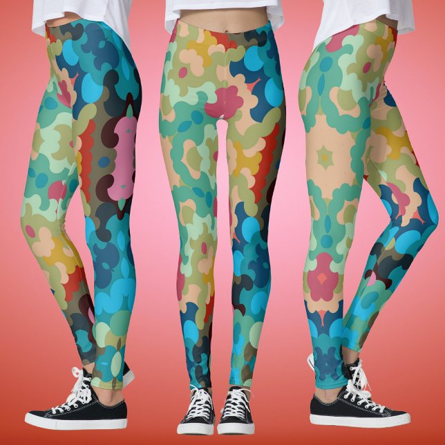 Retro Mandala Flower Blue Green and Pink Leggings (Creator Uploaded)
