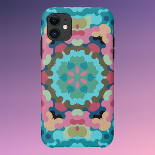 Retro Mandala Flower Blue Pink and Green Case-Mate iPhone Case