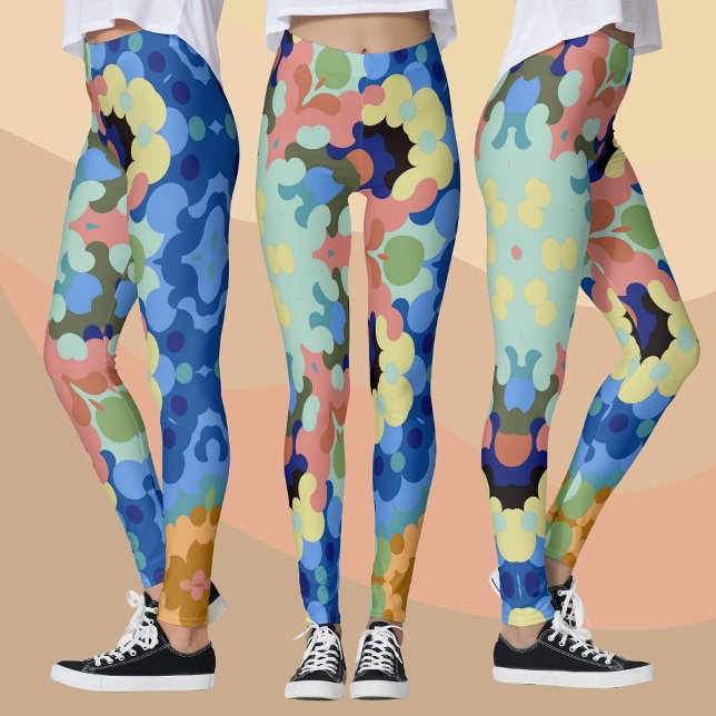 Retro Mandala Flower Blue Pink and Yellow Leggings (Creator Uploaded)