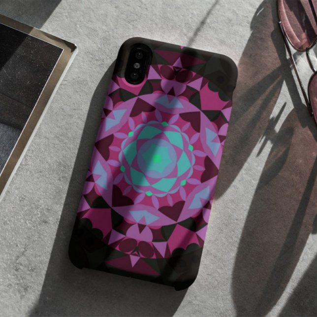 Retro Mandala Flower Blue Purple and Black Case-Mate iPhone Case (Creator Uploaded)