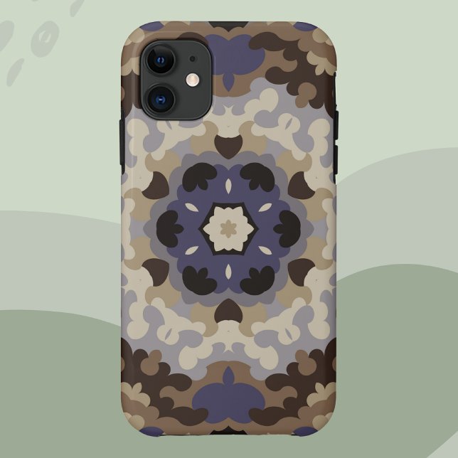 Retro Mandala Flower Blue Tan and Brown Case-Mate iPhone Case (Creator Uploaded)