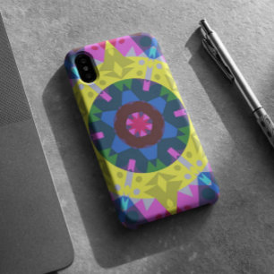 Retro Mandala Flower Blue Yellow and Pink Case-Mate iPhone Case