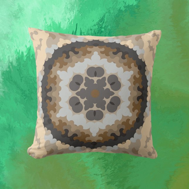 Retro Mandala Flower Brown and Tan Cushion (Creator Uploaded)