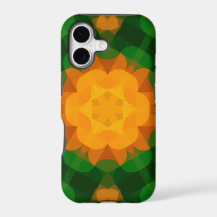 Retro Mandala Flower Green and Orange
