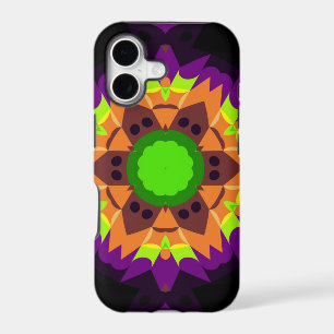 Retro Mandala Flower Green Orange and Purple