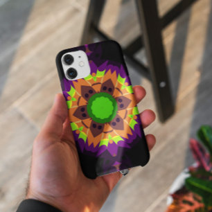 Retro Mandala Flower Green Orange and Purple Case-Mate iPhone Case