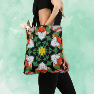 Retro Mandala Flower Green Orange and Yellow Tote Bag