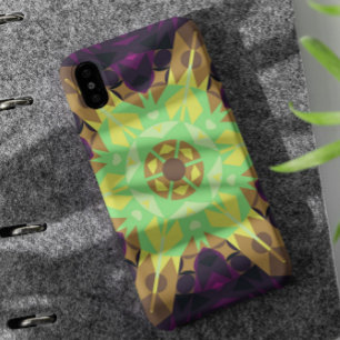 Retro Mandala Flower Green Yellow and Purple Case-Mate iPhone Case