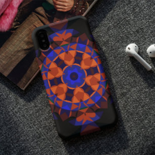 Retro Mandala Flower Orange and Blue Case-Mate iPhone Case
