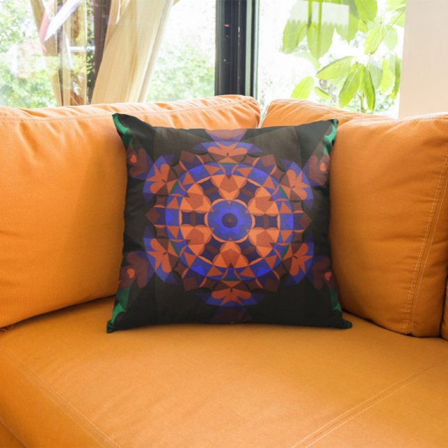 Retro Mandala Flower Orange and Blue Cushion (Creator Uploaded)