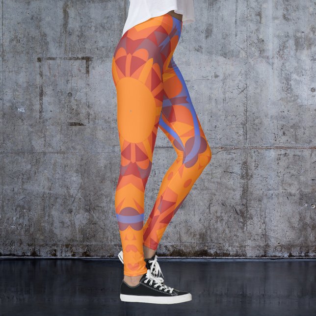 Retro Mandala Flower Orange and Blue Leggings (Creator Uploaded)
