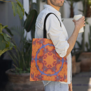 Retro Mandala Flower Orange and Blue Tote Bag