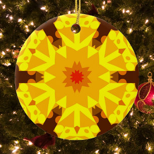 Retro Mandala Flower Orange and Yellow Ceramic Tree Decoration