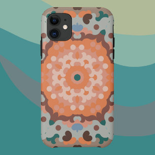 Retro Mandala Flower Orange Blue and Brown Case-Mate iPhone Case