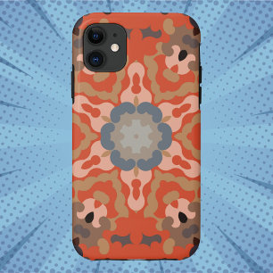 Retro Mandala Flower Orange Blue and Tan Case-Mate iPhone Case