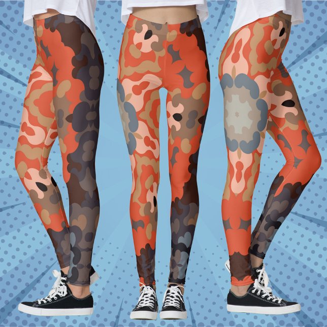 Retro Mandala Flower Orange Blue and Tan Leggings (Creator Uploaded)