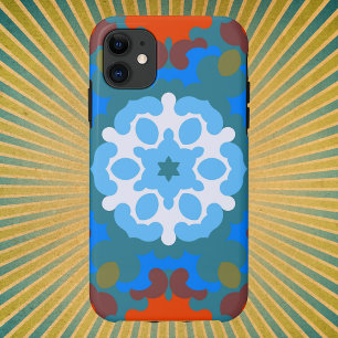 Retro Mandala Flower Orange White and Blue Case-Mate iPhone Case
