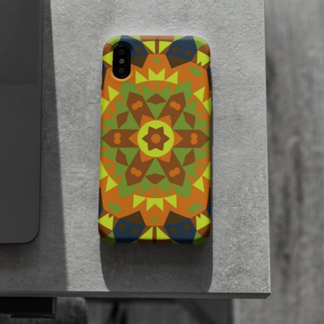 Retro Mandala Flower Orange Yellow and Blue Case-Mate iPhone Case (Creator Uploaded)