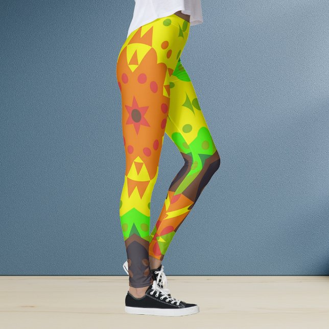 Retro Mandala Flower Orange Yellow and Green Leggings (Creator Uploaded)