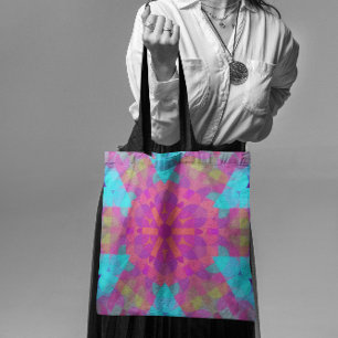 Retro Mandala Flower Pink Blue and Purple Tote Bag