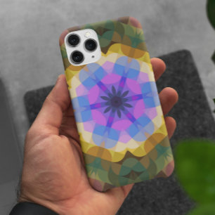 Retro Mandala Flower Pink Blue and Yellow Case-Mate iPhone Case
