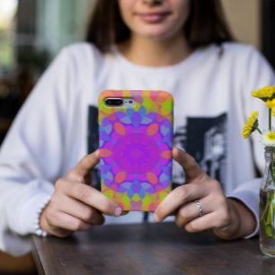Retro Mandala Flower Pink Green and Blue Case-Mate iPhone Case