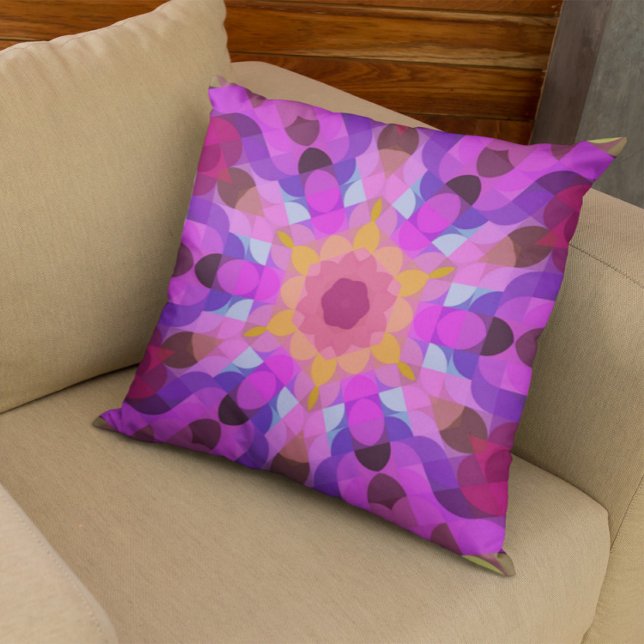 Retro Mandala Flower Pink Orange and Purple Cushion (Creator Uploaded)