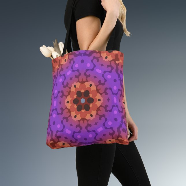 Retro Mandala Flower Purple and Red Tote Bag (Creator Uploaded)