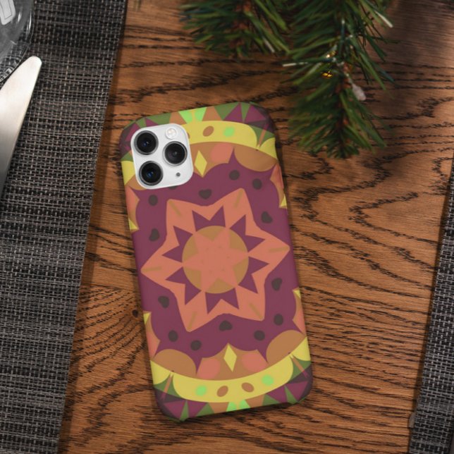 Retro Mandala Flower Purple Orange and Green Case-Mate iPhone Case (Creator Uploaded)