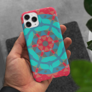 Retro Mandala Flower Red and Blue Case-Mate iPhone Case