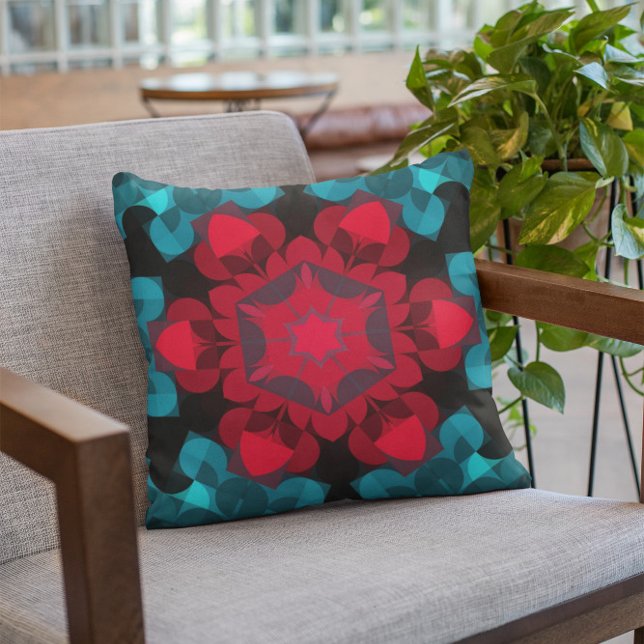 Retro Mandala Flower Red and Blue Cushion (Creator Uploaded)