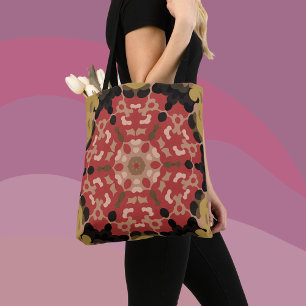 Retro Mandala Flower Red and Brown Tote Bag