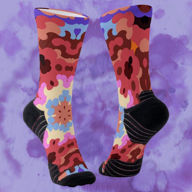 Retro Mandala Flower Red Blue and Orange Socks (Creator Uploaded)