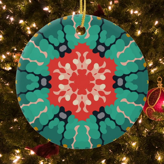 Retro Mandala Flower Red Blue and Yellow Ceramic Tree Decoration (Creator Uploaded)