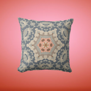 Retro Mandala Flower Tan Blue and Orange Cushion