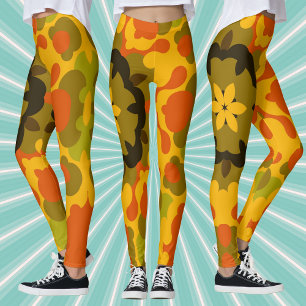 Retro Mandala Flower Yellow and Orange Leggings