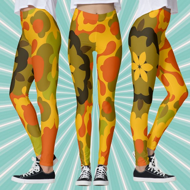 Retro Mandala Flower Yellow and Orange Leggings (Creator Uploaded)