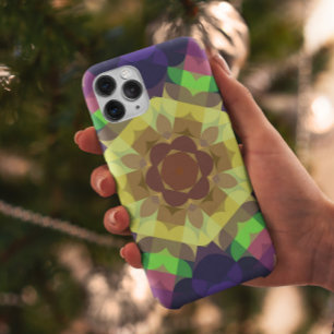 Retro Mandala Flower Yellow Green and Blue Case-Mate iPhone Case