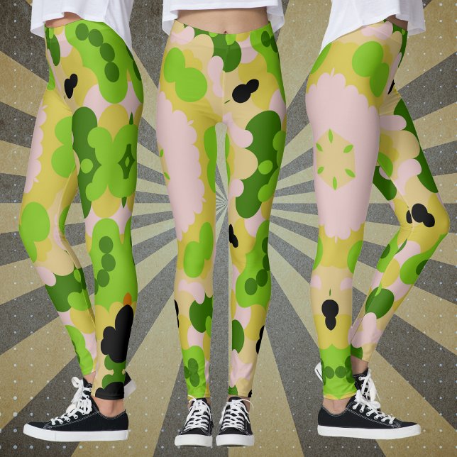 Retro Mandala Flower Yellow Green and White Leggings (Creator Uploaded)