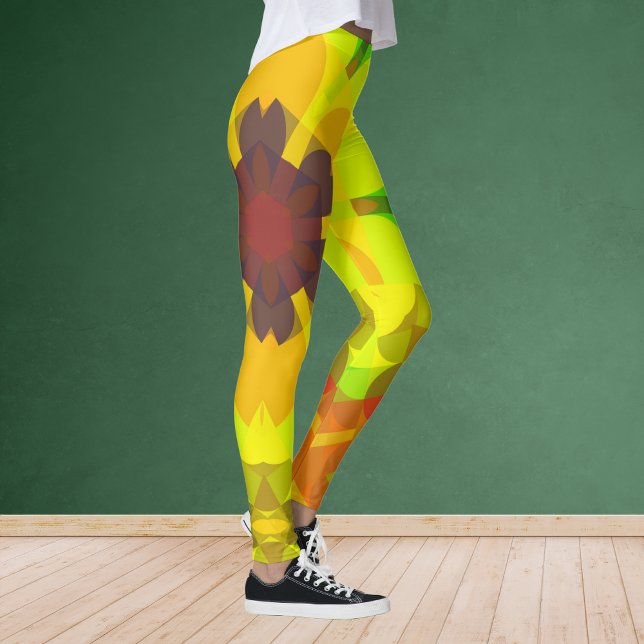 Retro Mandala Flower Yellow Orange and Green Leggings (Creator Uploaded)