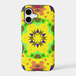 Retro Mandala Flower Yellow Orange Green and Pink