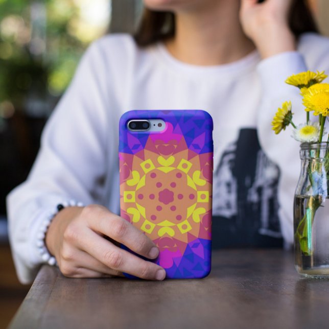 Retro Mandala Flower Yellow Pink and Blue Case-Mate iPhone Case (Creator Uploaded)