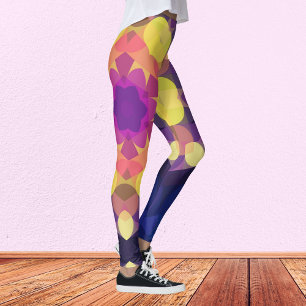 Retro Mandala Flower Yellow Pink and Purple Leggings