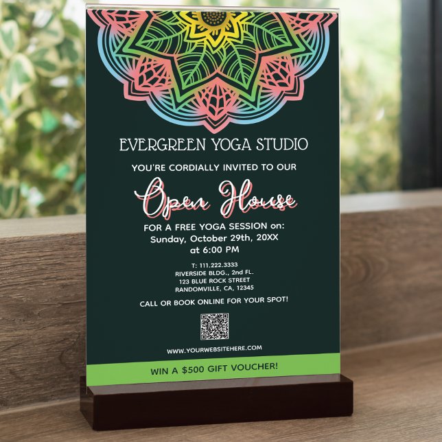 Retro Mandala Flower Yoga Studio Open House Flyer (Spread the word about your yoga studio open house or event with these flyer templates.)