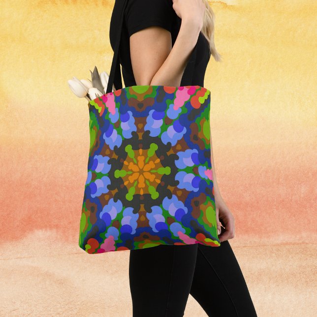 Retro Mandala Green Blue and Pink Tote Bag (Creator Uploaded)