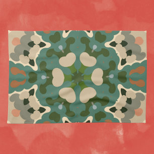 Retro Mandala Green Brown and Orange Tea Towel